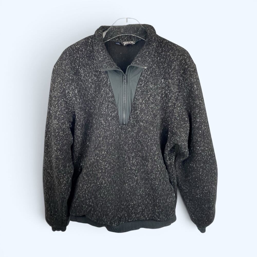 Vintage Serac Men's 1/4 Zip Pull-over Fleece Jacket Front Zip pocket Black Sz 42